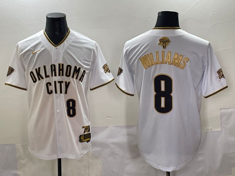 Men 2025 Oklahoma City Thunder #8 Williams White Gold Nike Joint Name NBA Jersey style 15